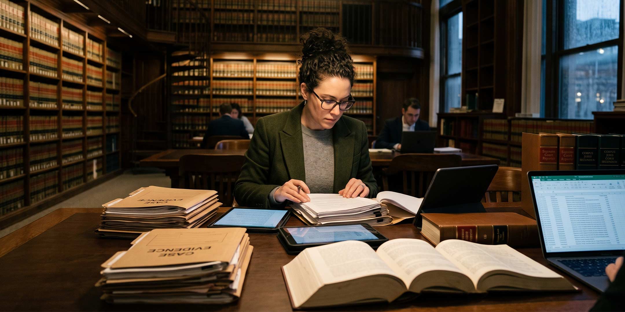a student using multiple sources to search for archival information